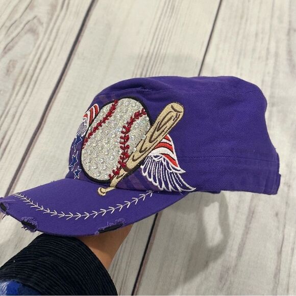 Mom’s Bling Baseball Ball Cap Purple Patriotic Little League Adjustable - Picture 8 of 8